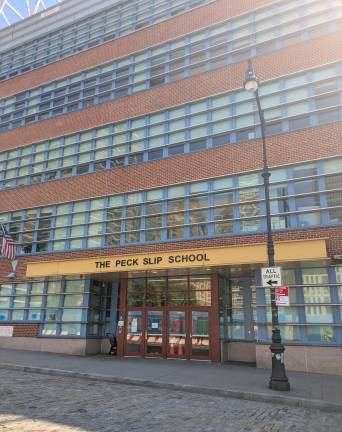 The Peck Slip School in morning light, June 2025.