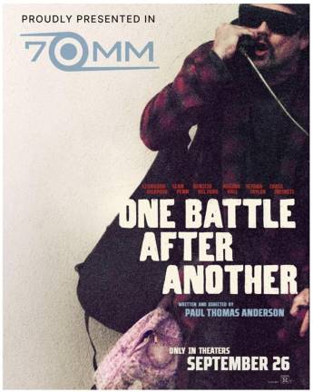 Angelika poster for O<i>ne Battle After Another</i>, which they screened in 70mm.