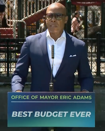 Mayor Eric Adams announcing that 40 new after-school sites will be coming to NYC this fall, two of which will be in Manhattan.