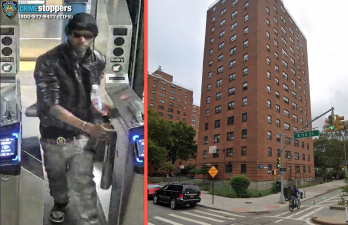Crimestopper photo of man wanted for Forcible Touching (left). Right: 310 E. 113th St., in Jefferson Houses NYCHA scene of recent shooting in East Harlem.