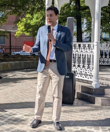 Christopher Marte speaking at Washington Market Park reopening, Sept. 20, 2025. He has declared himself in the running for City Council speaker.