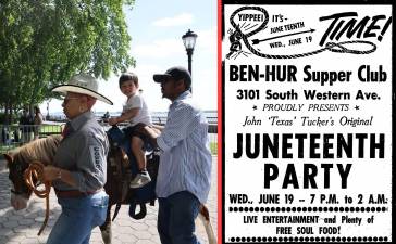 Juneteenth Now &amp; Then: Black Cowboys at Battery Park, 2024; Party in Los Angeles, 1963.