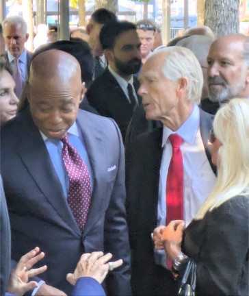 The hands of Rudy Giuliani; the quizzical gaze of Eric Adams; with Zohran Mamdani standing behind. Mayors past, present, perhaps future.