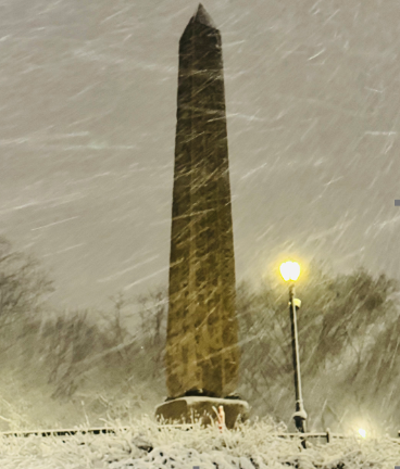 Cleopatra’s Needle, Central Park, the night the blizzard of ‘26 stuck on Feb. 22.