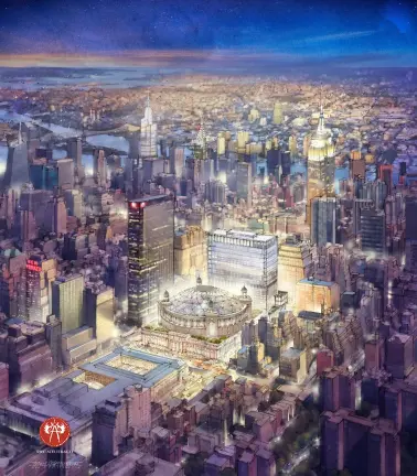 The architectural firm The Beaux-Arts Atelier has been pushing three versions of a new plan to incorporate many of the original McKim, Mead &amp; White-designed station that was torn down. In one version, the drum-like Madison Square Garden still sits atop the station, but has been reclad to resemble the architectural style of the original.