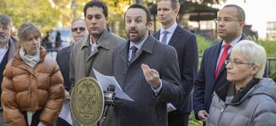 Keith Powers at a press conference earlier this year, has secured the Democratic nomination for the Assembly seat vacated by Harvey Epstein when he ran and was elected to the City Council. Powers had the backing of 61 percent of the New York County Democratic club members who voted on Dec. 10.