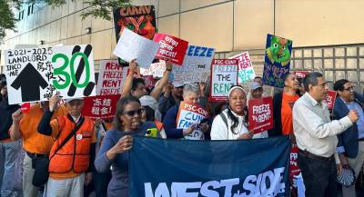 Tenant advocates rallied for a rent freeze ahead of the Rent Guidelines Board preliminary vote, May 7, 2026.