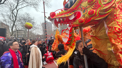 Dragons at the kickoff of the Year of the Fire Horse at Sara D. Roosevelt Park in Chinatown on Feb. 17.