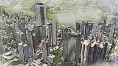 A rendering of the new tower, looking down on its neighbors across the Upper East Side
