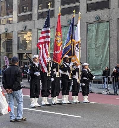 US Navy color guard marches up Fifth Ave. Photo: Brian Berger