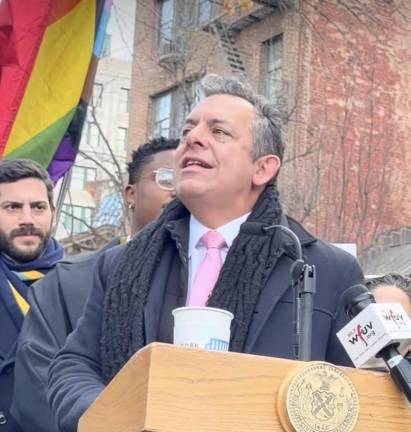 State representative Tony Simone speaking at Stonewall Monument