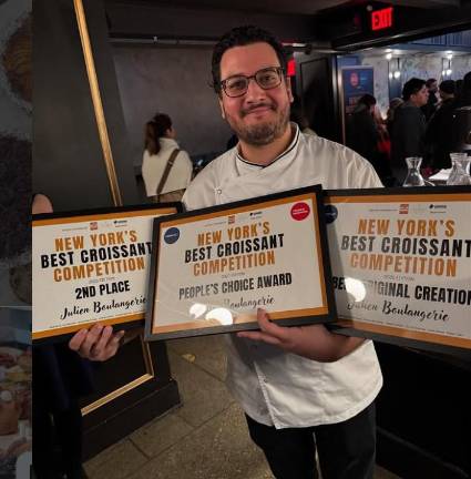 In happier times, Julien Khalaf shows his three consecutive People’s Choice Awards won by Julien Boulangerie shops in the New York’s Best Croissant Competition.