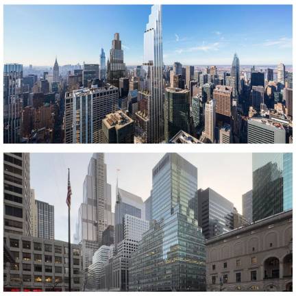 Top: 350 Park Avenue from afar, proposed. Bottom: 350 Park Avenue from afar, currently.