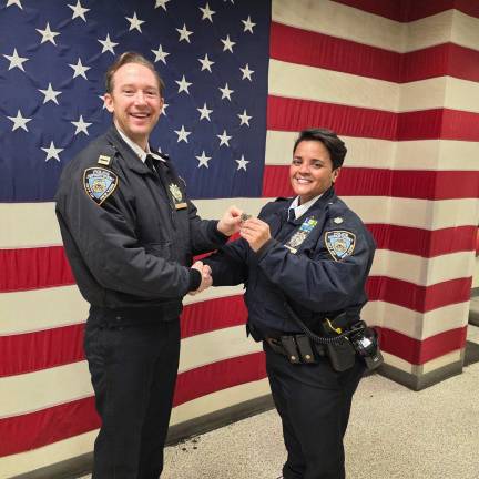 17th Precinct C.O. Captain Allen Kirmss (left) and the C.O. he suceeeded, Deputy Inspector Maggie Clamp, who became the boss at Midtown North this past January.