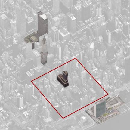 A map of the frozen zone around the old Pfizer building.