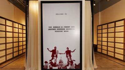 The Donald J. Trump and Jeffrey Epstein Memorial Reading Room pop-up opened in a Tribeca gallery on May 8.