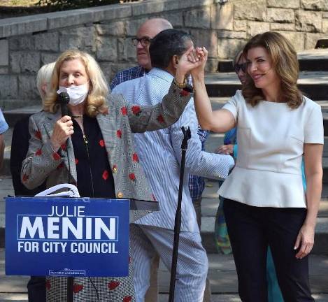 Rep. Carolyn Maloney with Julie Menin. Photo: Emily Higginbotham