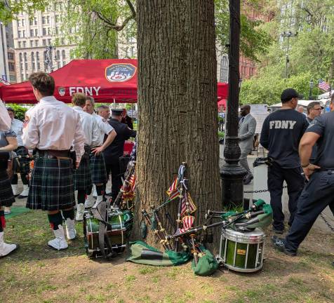 FDNY Medal Day 2025 with musical accompaniment by the FDNY Emerald Society Pipe &amp; Drums.