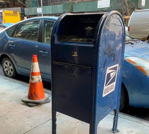 Mail collection boxes on Manhattan’s sidewalks are being targeted in check washing crimes. Photo: Abigail Gruskin