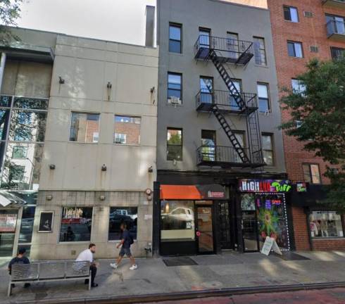The photo shows the two buildings on East 77th and First Ave. before they were demolished to make way for the construction of the 30 story tower now underway.