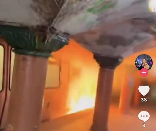 The PATH train engulfed in flames as it approached Newport Station