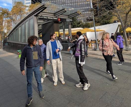 Ticket hustlers pouncing on tourists at South Ferry, Oct. 30, 2025.