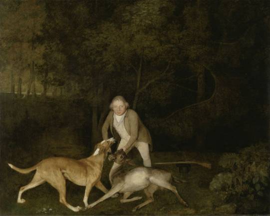 George Stubbs (British, 1724&#x2013;1806). &quot;Freeman, the Earl of Clarendon's gamekeeper, with a dying doe and hound,&quot; 1800. Oil on canvas; 40 &#xd7; 50 in. (101.6 &#xd7; 127 cm). Yale Center for British Art, Paul Mellon Collection