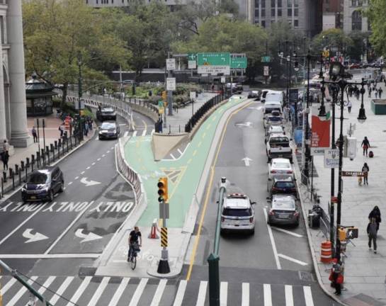 DOT rendering of Brooklyn Bridge access plan; note absence of scooters, mopeds, speeding e-bikes, etc.
