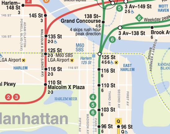 Map of East Harlem subway lines.