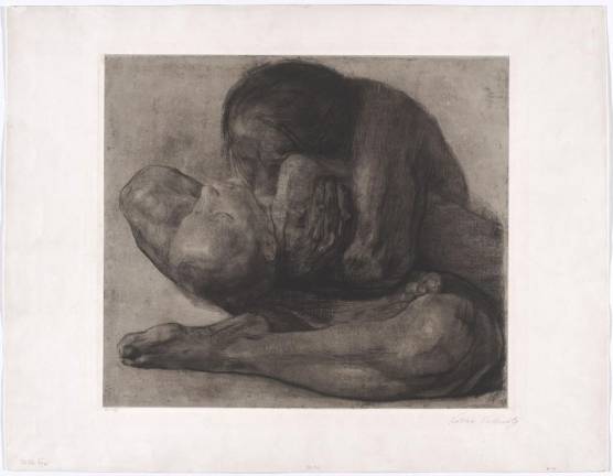 <b>Käthe Kollwitz, “Woman with Dead Child,” 1903, Etching with chine collé. 16 1/4” × 18 9/16″ The Museum of Modern Art, New York. Acquired through the generosity of the Contemporary Drawing and Print Associates. Digital image © 2024 The Museum of Modern Art.</b> Photo: Robert Gerhardt