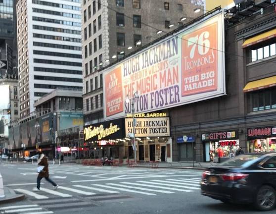 The much anticipated revival of “The Music Man,” with Hugh Jackman and Sutton Foster, has pushed its original 2020 opening to February 2022. Photo: Leida Snow