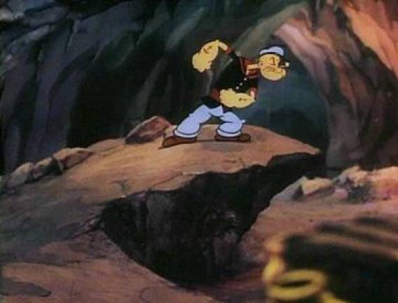 Popeye the sailor man was an early cartoon advocate for healthy diets. Seen here in a photo from the movie “Popeye Meets Ali Baba’s Forty Thieves.” Photo: David Fleischer/Wikimedia Commons