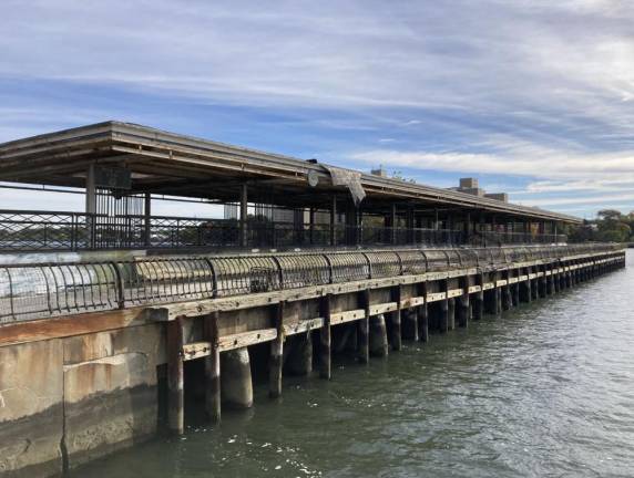 The view from the East River shows the ravages that the tidal East River has inflicted on the foundation of Bobby Wagner Walk over the years. Photo: NYC Economic Development Corp. Marvel Architects