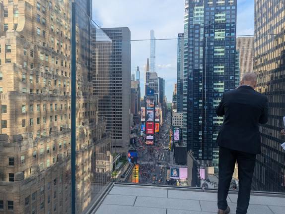 One Times Square skywalk view.