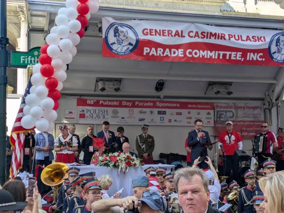 The Pulaski Day Parade reviewing stand at 41st Street.