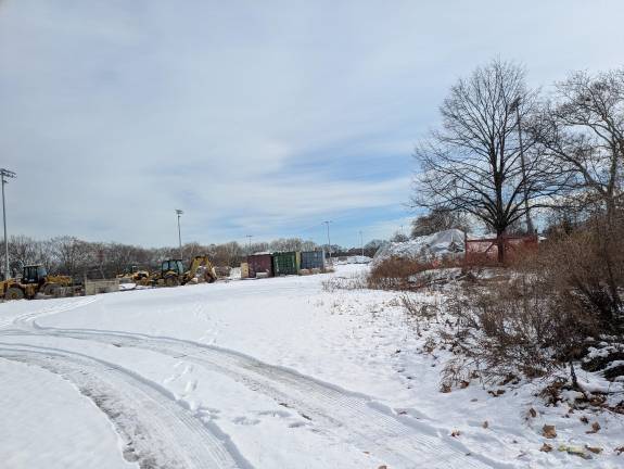 Red Hook Track, property of NYC Parks, Jan. 2026, where work has ceased, again.
