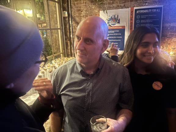 Sarah Batchu (right), who finished a strong second to Harvey Epstein in the Dem primary for the City Council District 2 race, is said to be mulling a bid for Epstein’s vacated Assembly seat. She was one of many politicos who dropped into the Epstein watch party on Election Night.
