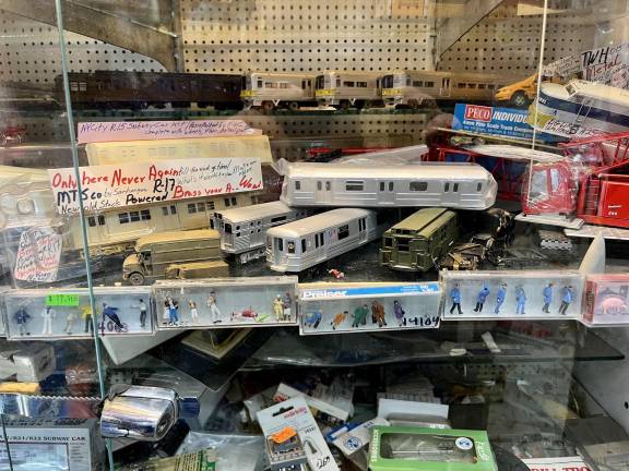As a train store in Manhattan, local subways and commuter trains are a large draw, as evidenced by the goods on display.