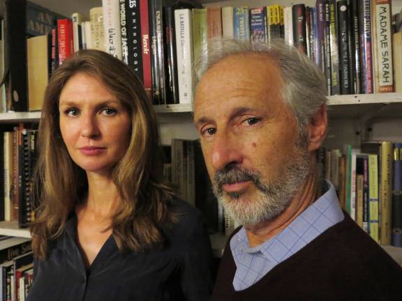 In the female revenge thriller “Obit,” Carolyn Holding (left) plays the advance obituary writer who interviews the monstrous college president, played by Richard Topol (right). Both actors have extensive credits in theater, film, and television.