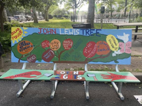 Bench painted by students from Bea Fuller Rodgers School. Photo courtesy of CEI Benchmarks