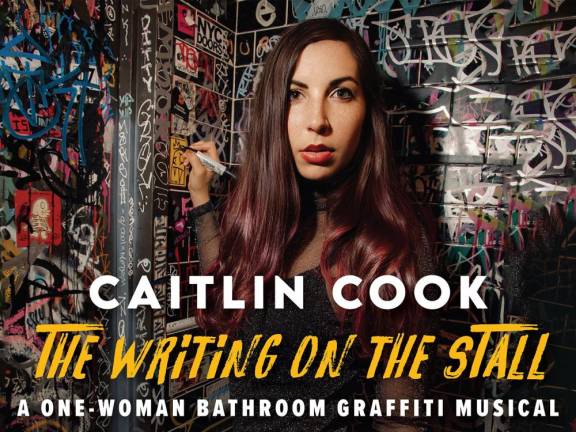 Show poster for Caitlin’ Cook’s one woman play, “The Writing on the Stall” at the Soho Playhouse Sept. 6 to 23.