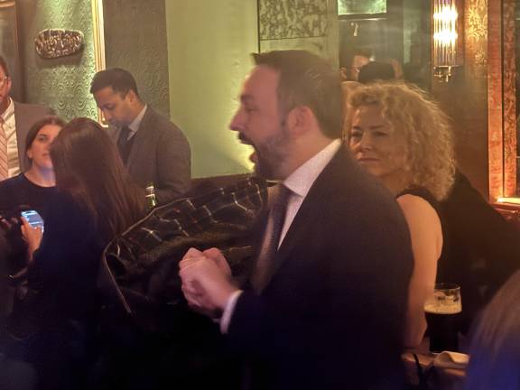 Keith Powers thanks supporters who gathered at the Shades of Green Pub near Union Square to celebrate his victory in the 74th Assembly District race on Feb. 3.