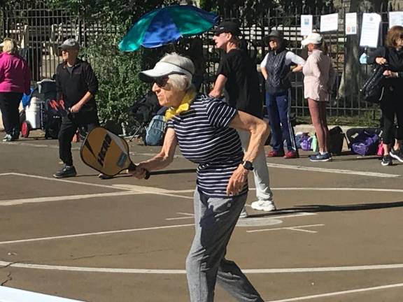 Ruth Kassanga, 87 at the Pickleball event. Photo courtesy of Rebecca Seawright’s office
