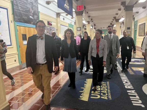 On Wednesday, Feb. 8, Adams and Menin toured the complex with principals and representatives from the School Construction Authority. Photo courtesy of Julie Menin’s office