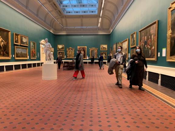 In the National Gallery of Ireland, visitors are masked while guards in the halls check for compliance. Photo: Ralph Spielman