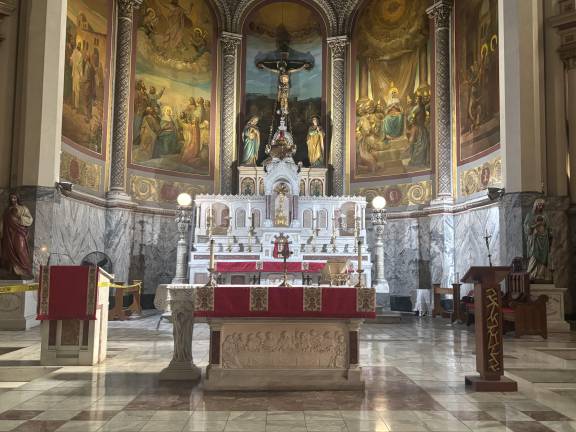 The main altar at Most Holy Redeemer Roman Catholic Church. Local organizations are trying to get the Landmarks Preservation Commission to landmark the 174-year-old church.