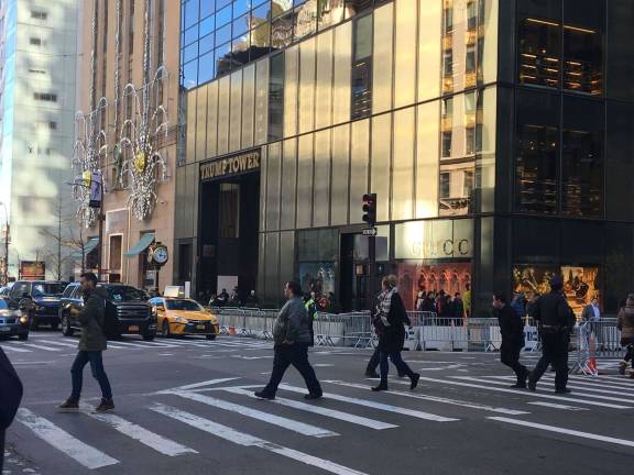 Fifth Avenue and 56th Street. The security perimeter around Trump Tower, the president-elect's residence and, for now, transition headquarters could expand, shutting down an already bottlenecked neighborhood. Photo: Sarah Nelson