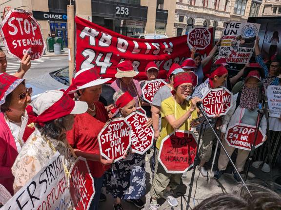 “No More 24” Bill Stalls, again, to the ire of protestors on Brodway outside City Hall on Aug. 5.