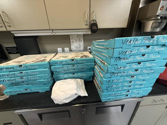 Pies lined up and ready for delivery, courtesy of Uncle Paul’s.
