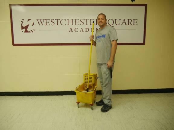 Walter DeJesus, public school cleaner of the year, at the Westchester Square Academy on the Lehman High School campus. Photo: Sarah Stein Kerr